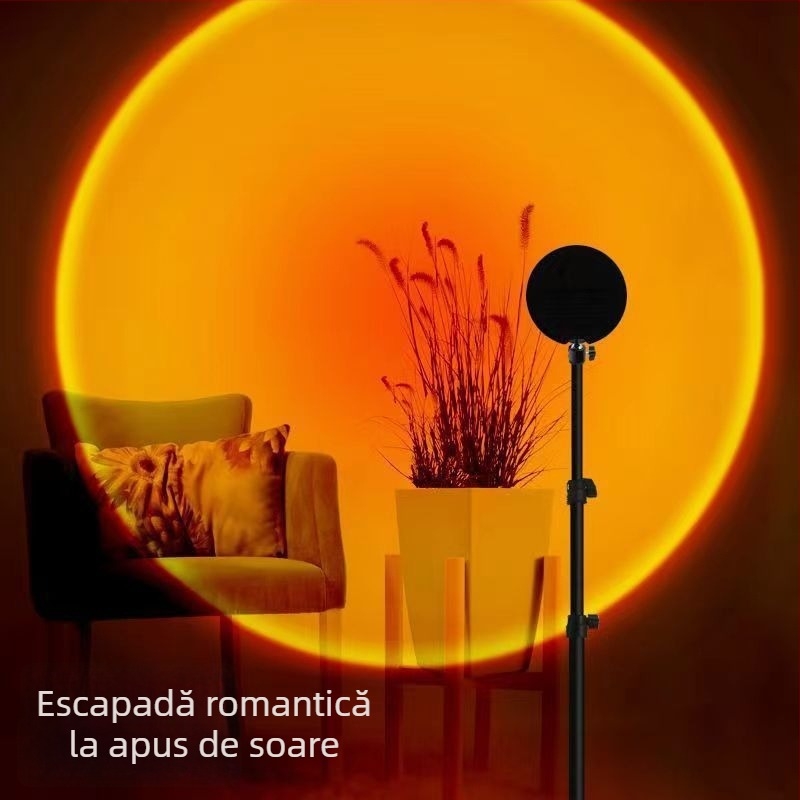 Lampă de podea cu culoare de apus reglabilă și lumină ambientală pentru curte, alimentare cu curent alternativ (AC), montaj pe perete, fără control inteligent, potrivită pentru streaming live și fotografie