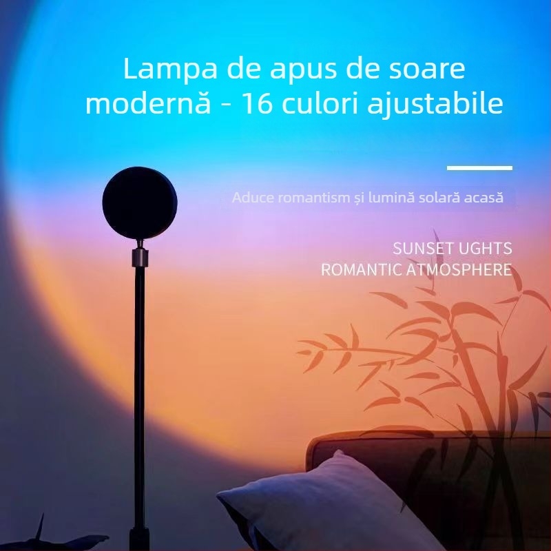 Lampă de podea cu culoare de apus reglabilă și lumină ambientală pentru curte, alimentare cu curent alternativ (AC), montaj pe perete, fără control inteligent, potrivită pentru streaming live și fotografie