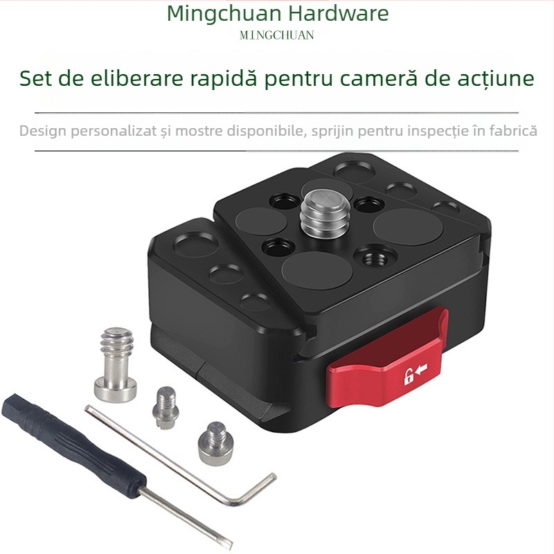 Placă de eliberare rapidă din aliaj de aluminiu; compatibilă cu trepied, camere SLR/mirrorless și camere de acțiune; greutate 0.045 kg