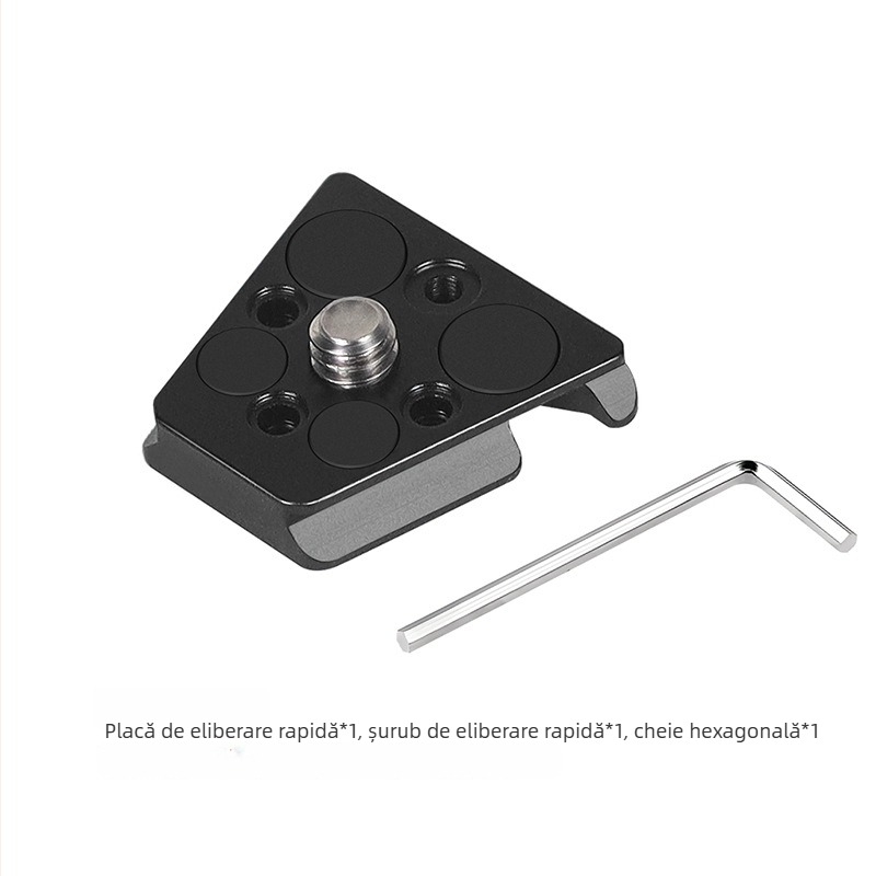 Placă de eliberare rapidă din aliaj de aluminiu; compatibilă cu trepied, camere SLR/mirrorless și camere de acțiune; greutate 0.045 kg