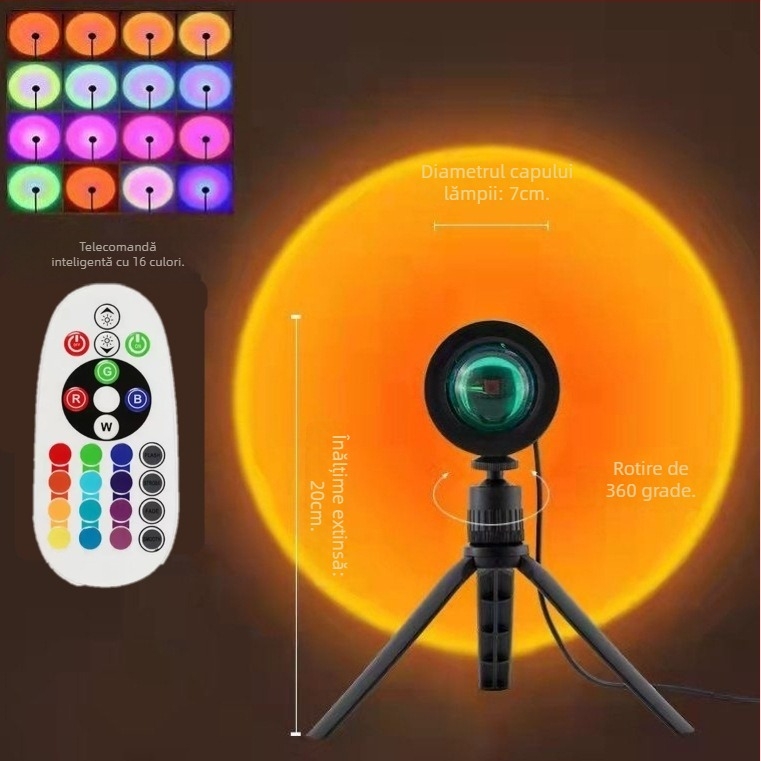 Lampă RGB mini apus de soare, alimentare USB, telecomandă, lampă ambientală de masă pentru fotografii și transmisiuni