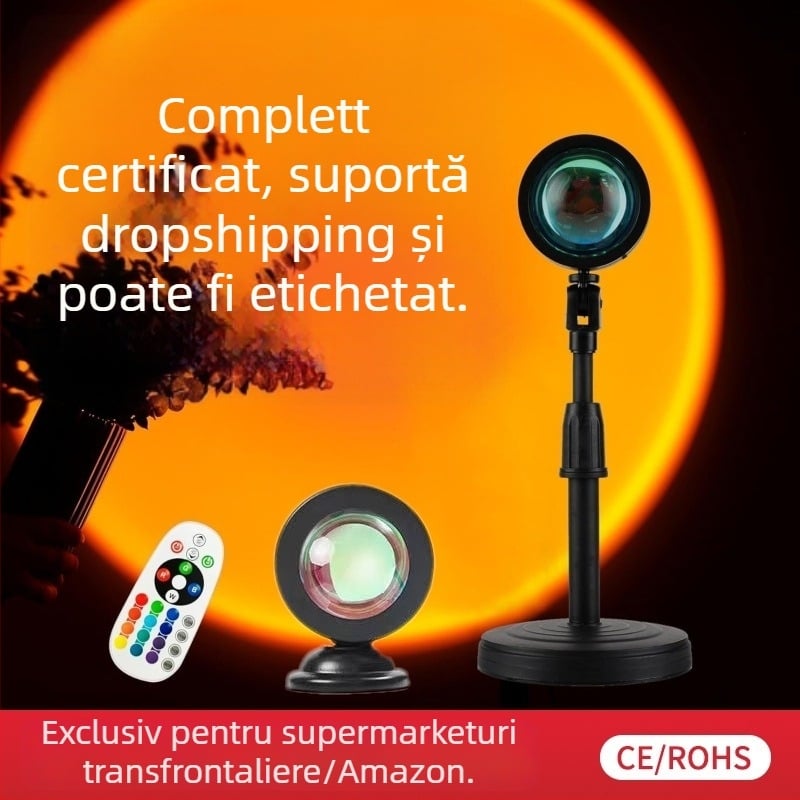 Lampă RGB mini apus de soare, alimentare USB, telecomandă, lampă ambientală de masă pentru fotografii și transmisiuni