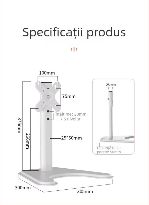 Suport pentru monitor VESA compatibil, tip ridicare, înălțime reglabilă și rotire