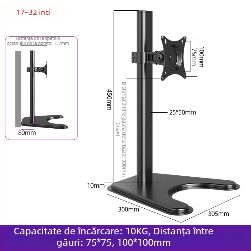 Suport pentru monitor VESA compatibil, tip ridicare, înălțime reglabilă și rotire