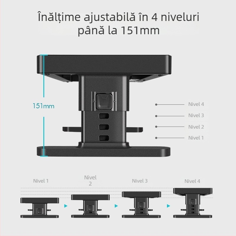Suport reglabil pentru monitor din metal, cu spațiu de depozitare pe birou și încărcare USB fără fir