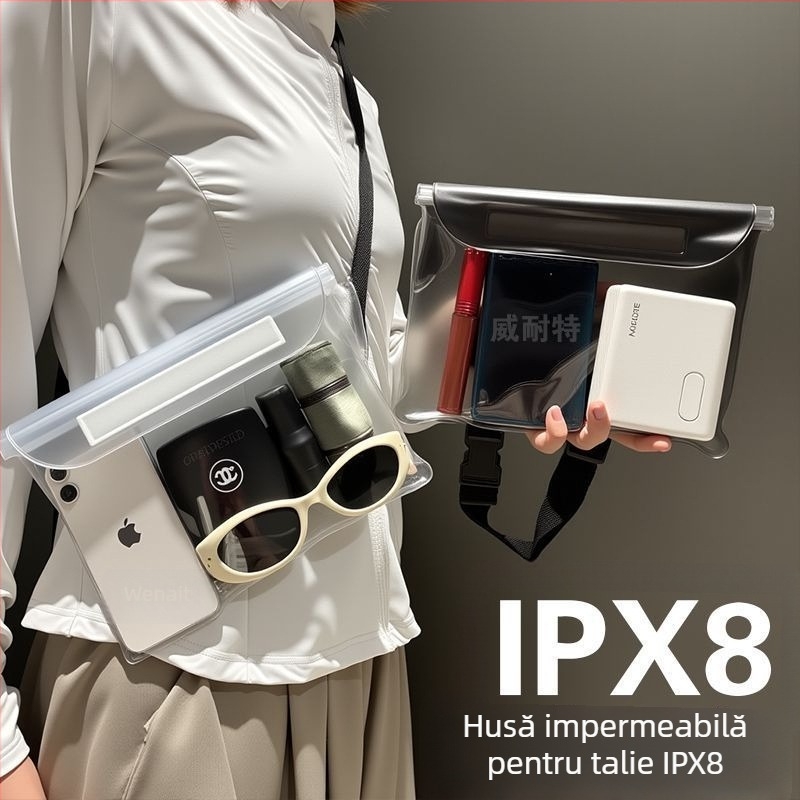 Borsetă impermeabilă pentru telefon cu husă cu ecran tactil, potrivită pentru înot, rafting și snorkeling