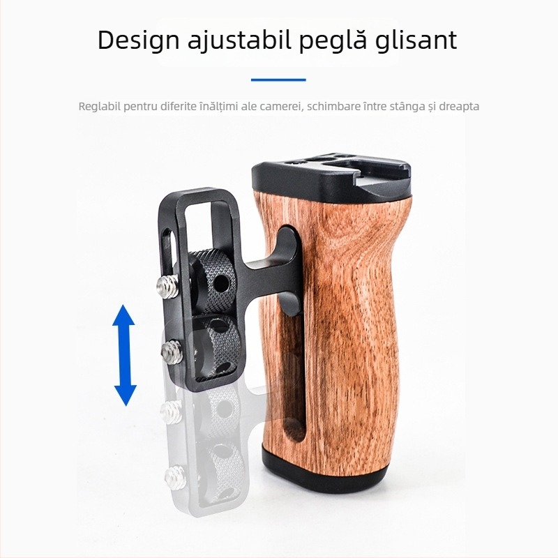 LP-096 Mâner de mână din lemn pentru cameră — aliaj de aluminiu + lemn, compatibil universal cu camere, tip: mâner pentru bliț, sarcină maximă 2–5 kg