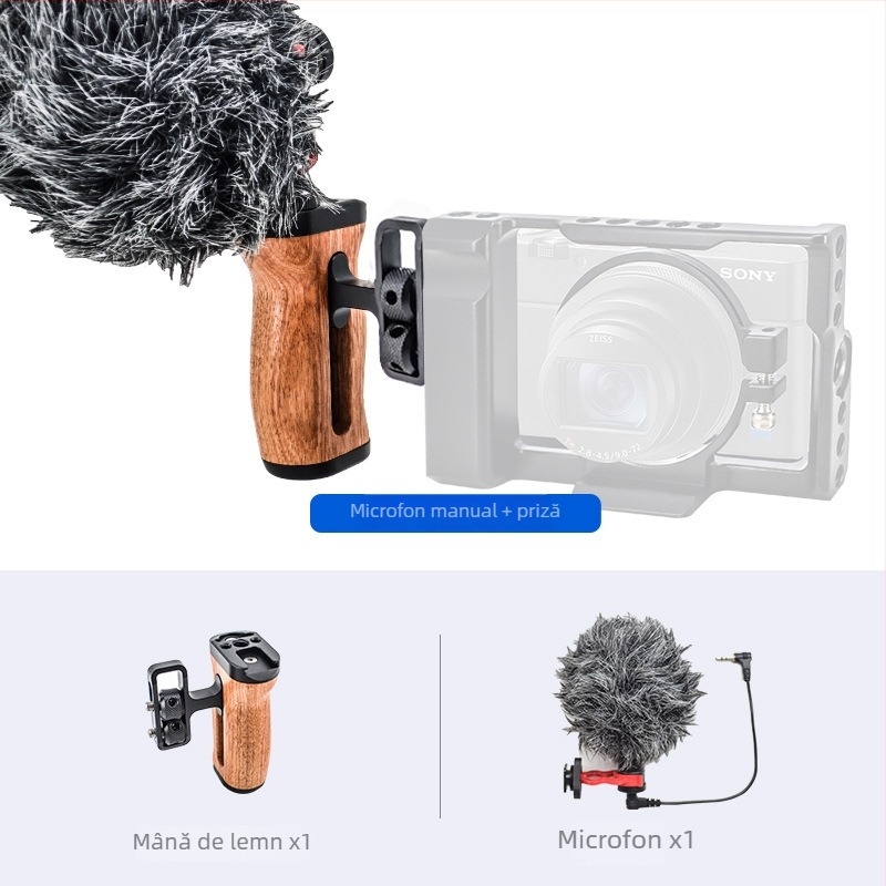 LP-096 Mâner de mână din lemn pentru cameră — aliaj de aluminiu + lemn, compatibil universal cu camere, tip: mâner pentru bliț, sarcină maximă 2–5 kg