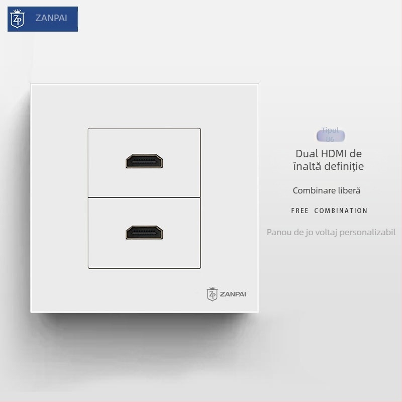 Zanpai Panou HDMI încastrat de tip 86 pentru montaj în perete, HDMI 2.0, 4K, priză HDMI de perete, Standard Național