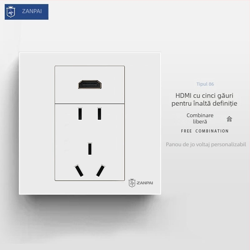 Zanpai Panou HDMI încastrat de tip 86 pentru montaj în perete, HDMI 2.0, 4K, priză HDMI de perete, Standard Național