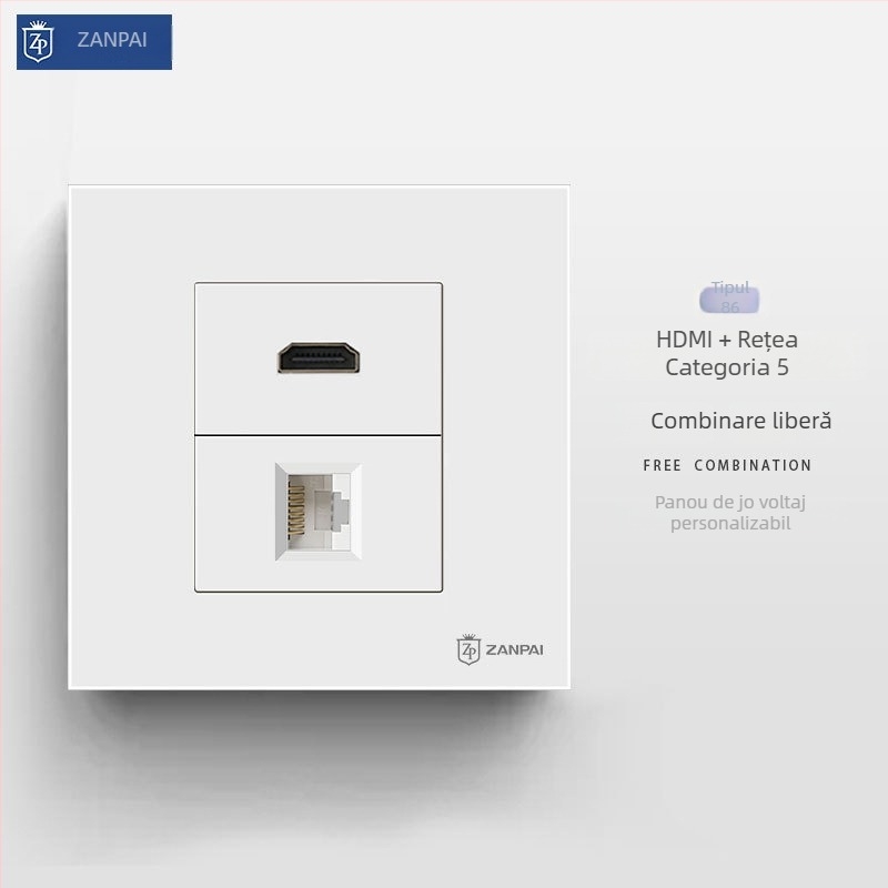 Zanpai Panou HDMI încastrat de tip 86 pentru montaj în perete, HDMI 2.0, 4K, priză HDMI de perete, Standard Național