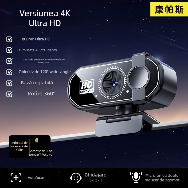 Cameră PTZ inteligentă pentru desktop, cu rezoluție 4K, senzor de 800k și interfață USB 2.0