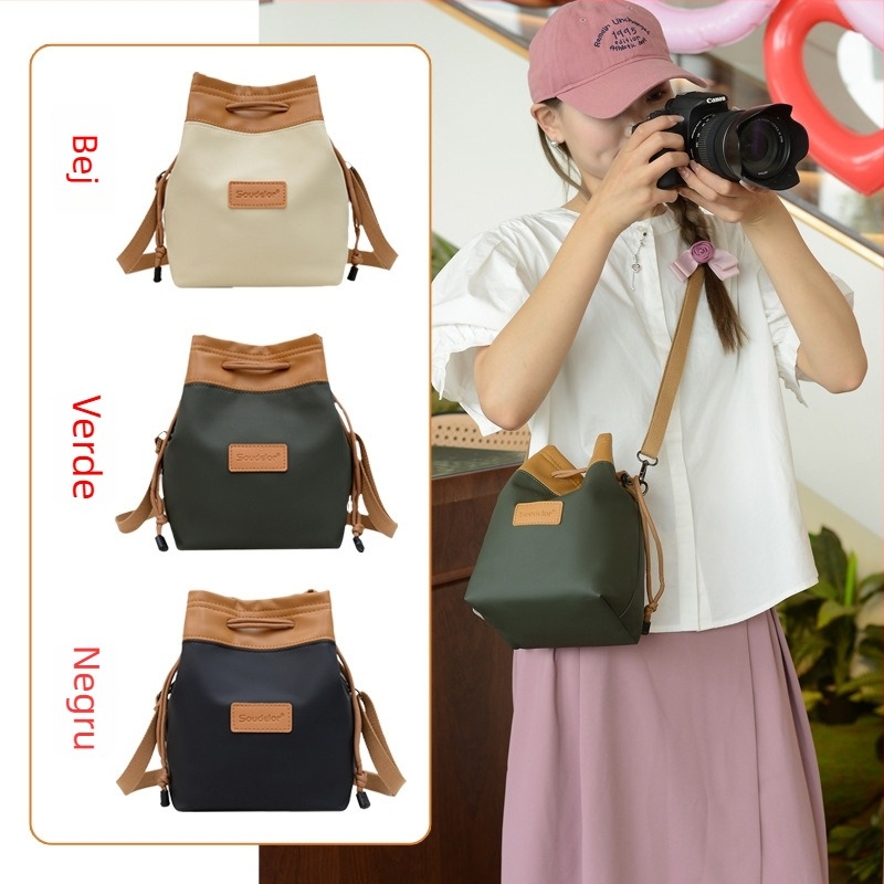 Geantă pentru cameră mirrorless — ultraușoară, PU, impermeabilă, stil geantă de mână, curea de umăr curbată, potrivită pentru SLR și obiective