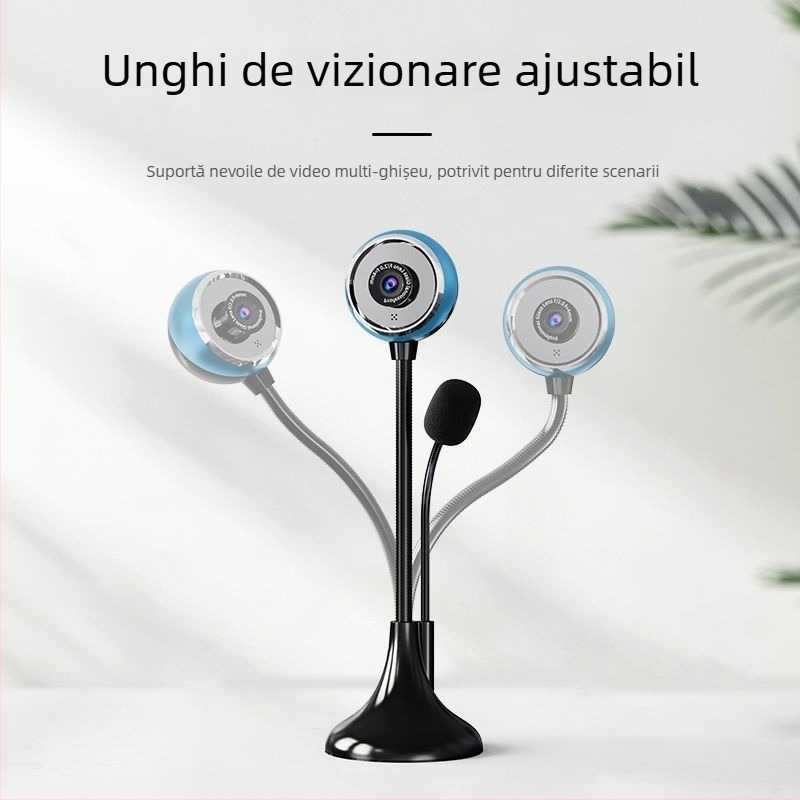 Webcam HD 720p pentru desktop, USB 2.0, fără driver, microfon încorporat, obiectiv cu unghi larg