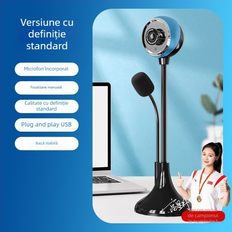 Webcam HD 720p pentru desktop, USB 2.0, fără driver, microfon încorporat, obiectiv cu unghi larg