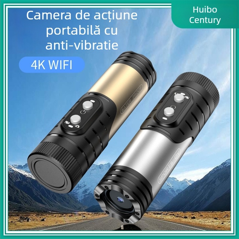 Cameră pentru cască cu design de lanternă: videoclipuri 4K, senzor 8MP, IP66 rezistent la apă, baterie 1600mAh, WiFi