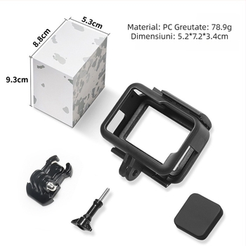 GoPro 10/11/12/13 cadru plastic cu protecție anti-cadere și capac baterie – Material PA; include cadru, bază, șuruburi lungi, capac obiectiv, capac baterie; ambalaj inclus; compatibil GoPro 9