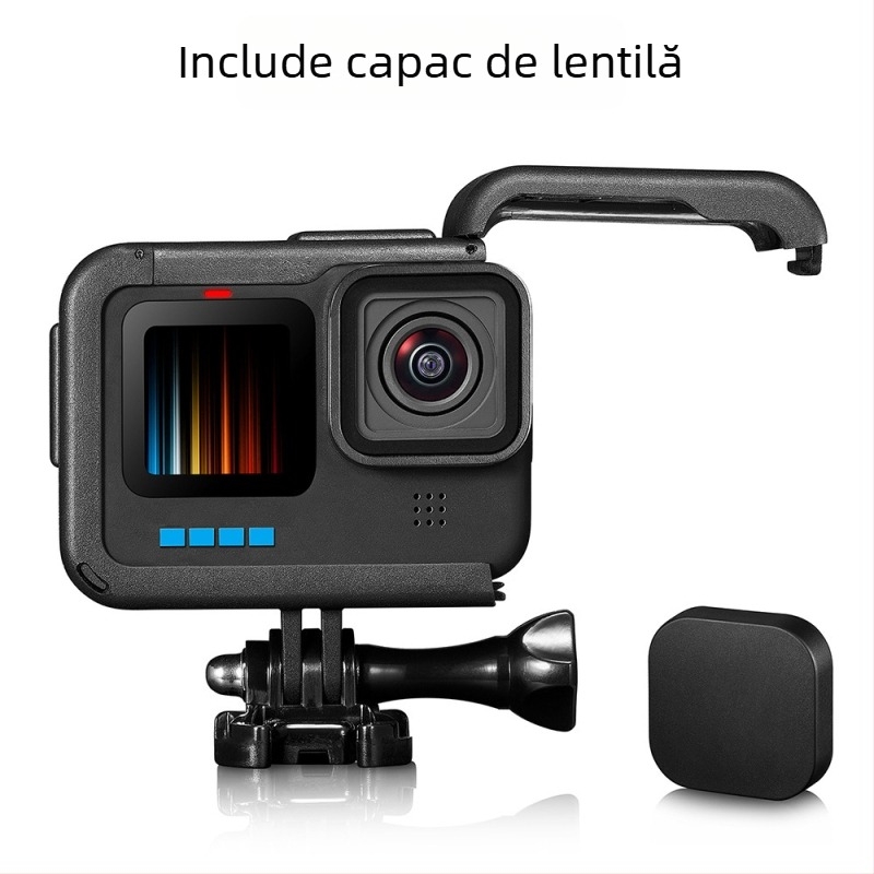 GoPro 10/11/12/13 cadru plastic cu protecție anti-cadere și capac baterie – Material PA; include cadru, bază, șuruburi lungi, capac obiectiv, capac baterie; ambalaj inclus; compatibil GoPro 9