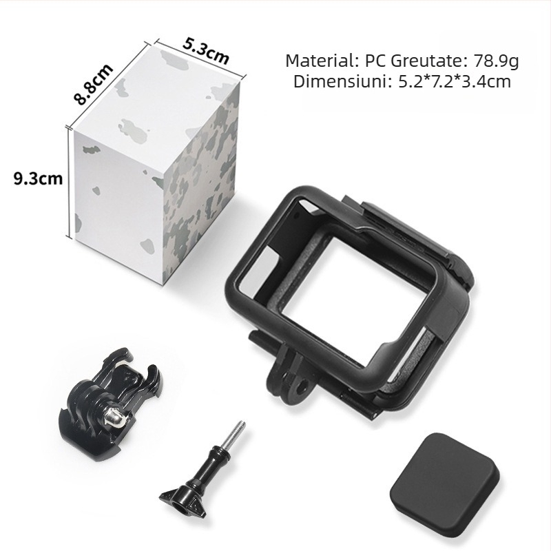 GoPro 10/11/12/13 cadru plastic cu protecție anti-cadere și capac baterie – Material PA; include cadru, bază, șuruburi lungi, capac obiectiv, capac baterie; ambalaj inclus; compatibil GoPro 9