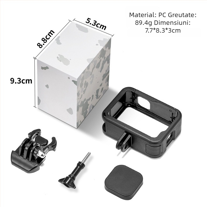 GoPro 10/11/12/13 cadru plastic cu protecție anti-cadere și capac baterie – Material PA; include cadru, bază, șuruburi lungi, capac obiectiv, capac baterie; ambalaj inclus; compatibil GoPro 9