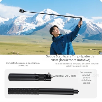 Trepied cu mâner rotativ din aliaj de aluminiu, extensie pentru camere Insta360 și camere panoramice DJI, model Zd-0258, 4 secțiuni, sarcină maximă până la 2 kg