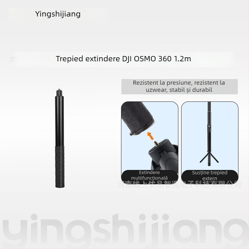 Trepied cu mâner rotativ din aliaj de aluminiu, extensie pentru camere Insta360 și camere panoramice DJI, model Zd-0258, 4 secțiuni, sarcină maximă până la 2 kg