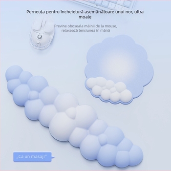 Pad de încheietură pentru birou — design cloud, materiale: textil + burete + PU, rezistent la uzură, include suport pentru încheietură