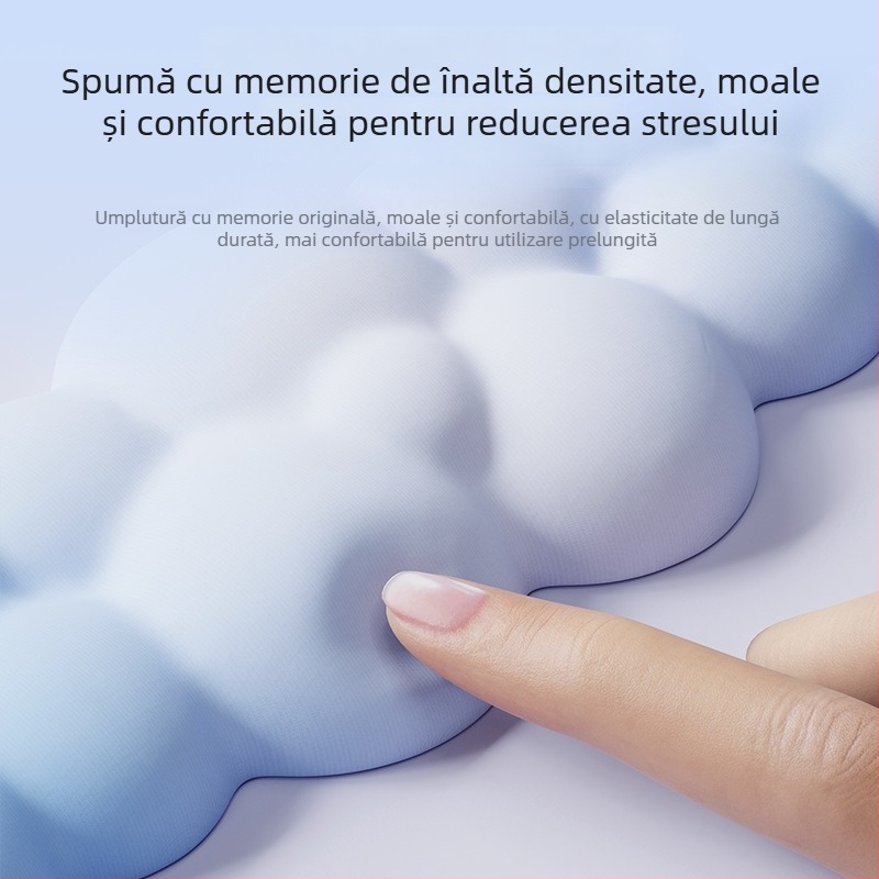 Pad de încheietură pentru birou — design cloud, materiale: textil + burete + PU, rezistent la uzură, include suport pentru încheietură