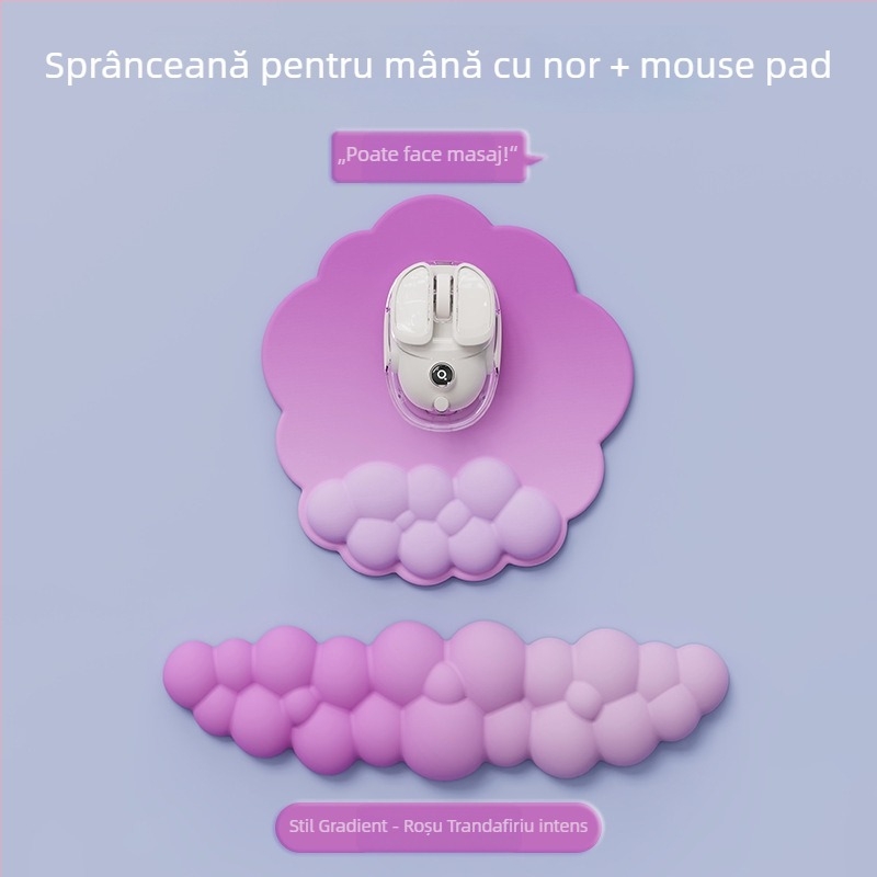 Pad de încheietură pentru birou — design cloud, materiale: textil + burete + PU, rezistent la uzură, include suport pentru încheietură
