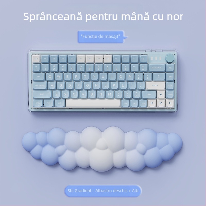 Pad de încheietură pentru birou — design cloud, materiale: textil + burete + PU, rezistent la uzură, include suport pentru încheietură