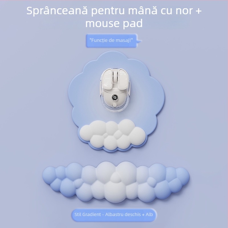 Pad de încheietură pentru birou — design cloud, materiale: textil + burete + PU, rezistent la uzură, include suport pentru încheietură