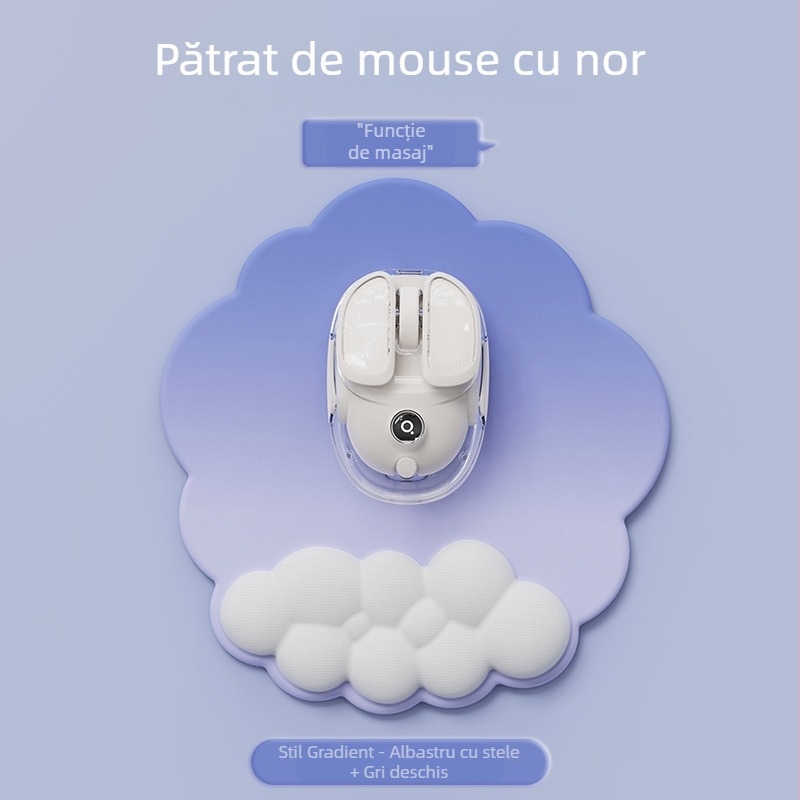 Pad de încheietură pentru birou — design cloud, materiale: textil + burete + PU, rezistent la uzură, include suport pentru încheietură
