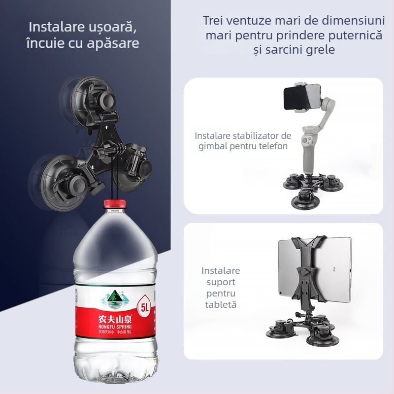 Suport auto pentru tabletă cu ventuză; compatibil cu DJI Zhiyun și alte stabilizatoare antișoc; material plastic; personalizare disponibilă