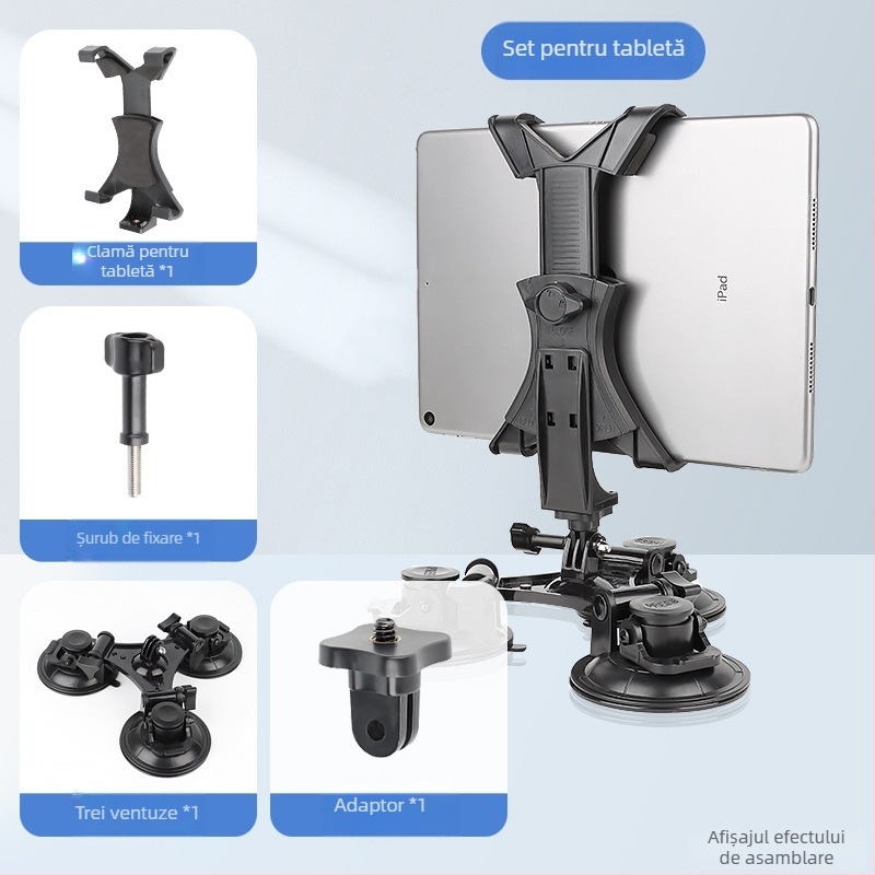 Suport auto pentru tabletă cu ventuză; compatibil cu DJI Zhiyun și alte stabilizatoare antișoc; material plastic; personalizare disponibilă