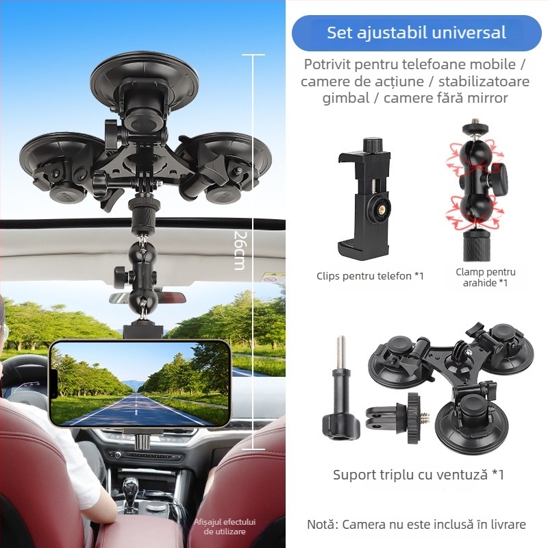 Suport auto pentru tabletă cu ventuză; compatibil cu DJI Zhiyun și alte stabilizatoare antișoc; material plastic; personalizare disponibilă