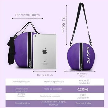 Rucsac de antrenament pentru baschet, material Oxford, buzunar din plasă, logo tipărit, curea pe un umăr