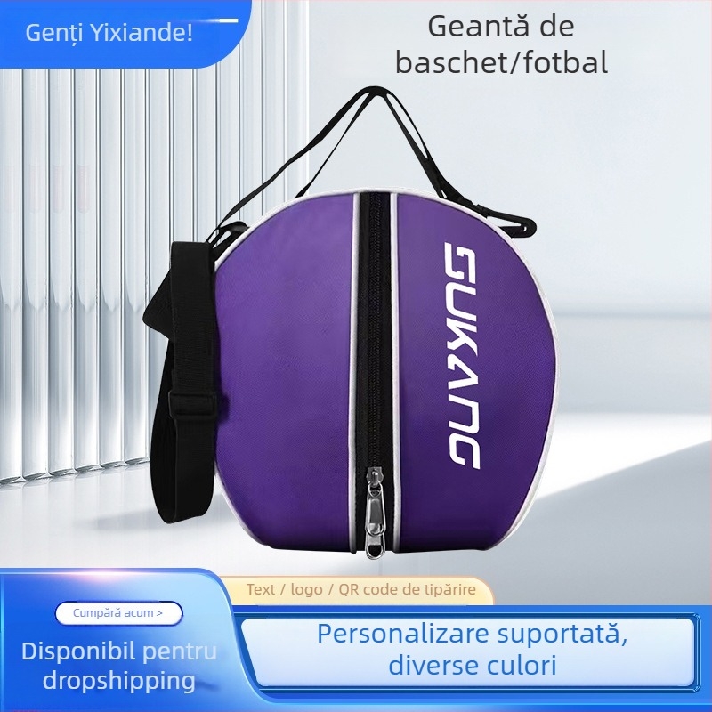 Rucsac de antrenament pentru baschet, material Oxford, buzunar din plasă, logo tipărit, curea pe un umăr