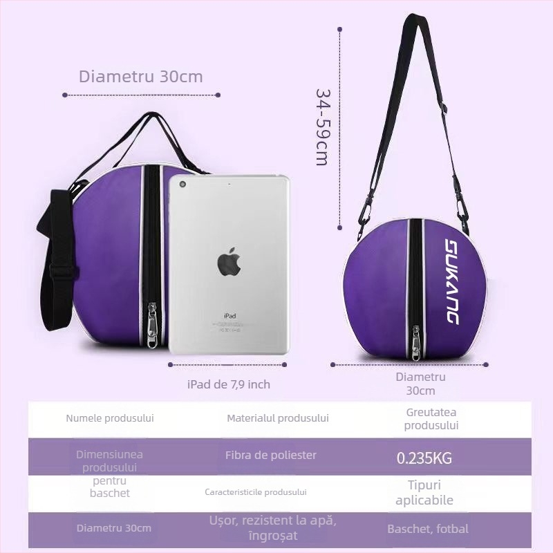 Rucsac de antrenament pentru baschet, material Oxford, buzunar din plasă, logo tipărit, curea pe un umăr