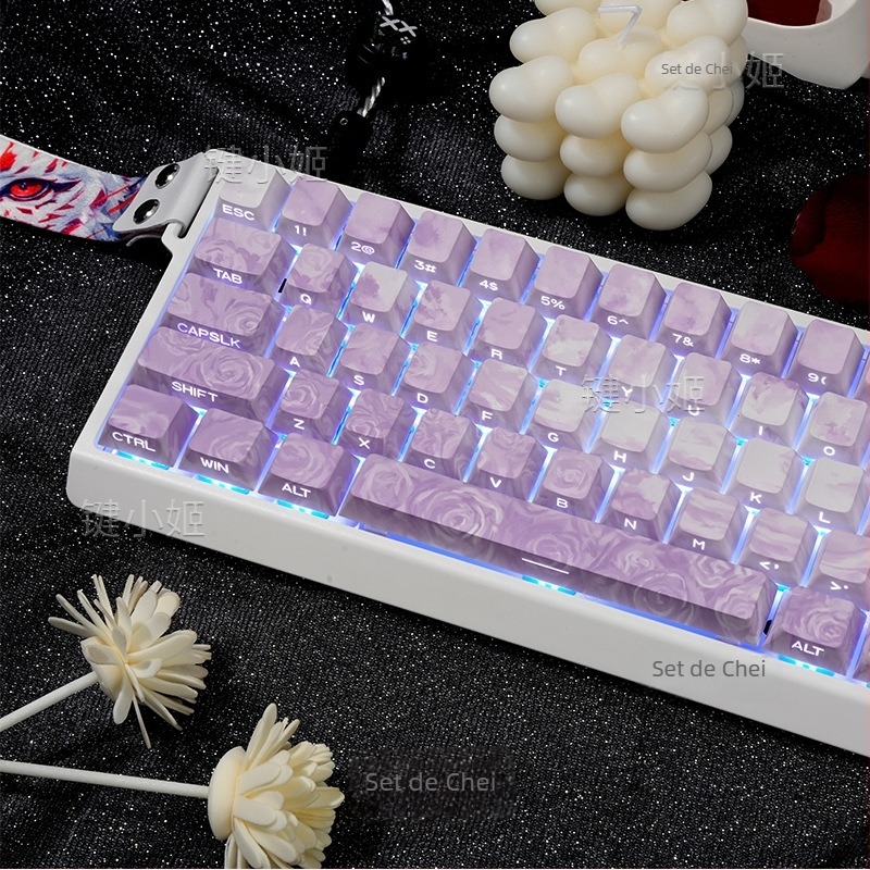 Capace pentru taste Rose Coast, gravate pe margine, transparente PBT, dye-sublimație pe cinci fețe, personalizabile pentru gaming, set de 130 de taste, iluminare RGB