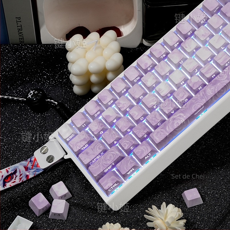 Capace pentru taste Rose Coast, gravate pe margine, transparente PBT, dye-sublimație pe cinci fețe, personalizabile pentru gaming, set de 130 de taste, iluminare RGB