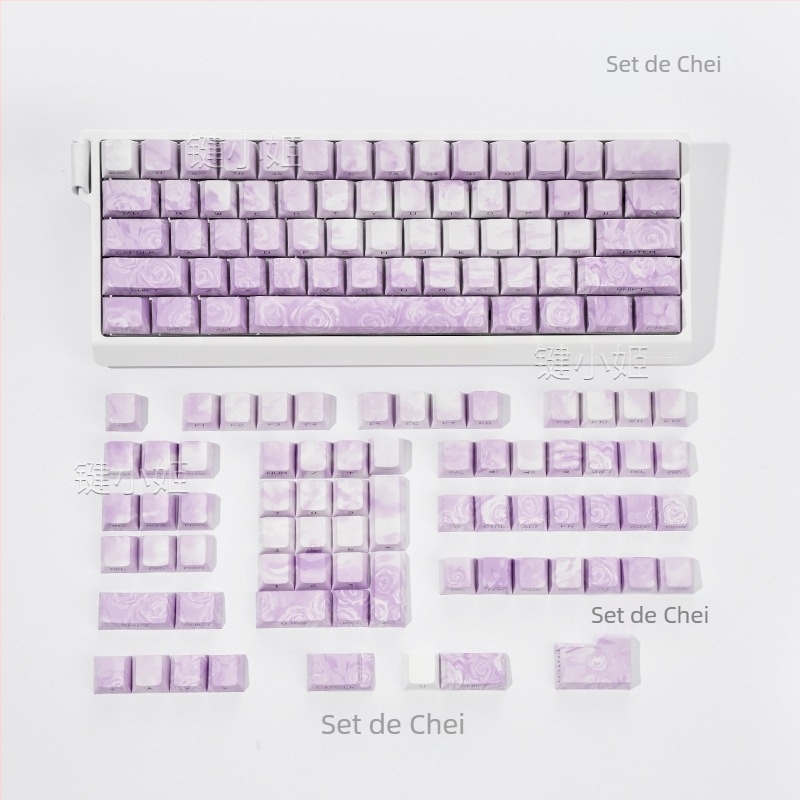 Capace pentru taste Rose Coast, gravate pe margine, transparente PBT, dye-sublimație pe cinci fețe, personalizabile pentru gaming, set de 130 de taste, iluminare RGB