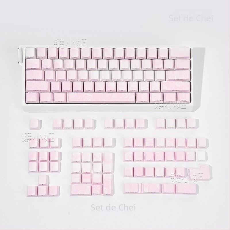 Capace pentru taste Rose Coast, gravate pe margine, transparente PBT, dye-sublimație pe cinci fețe, personalizabile pentru gaming, set de 130 de taste, iluminare RGB
