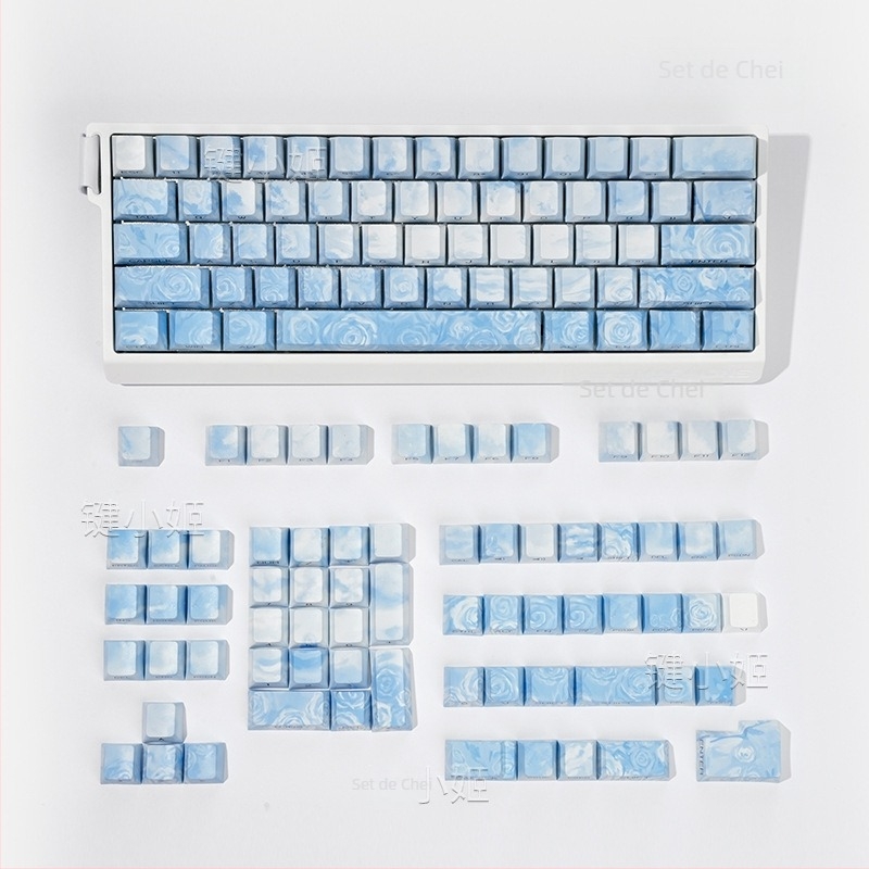 Capace pentru taste Rose Coast, gravate pe margine, transparente PBT, dye-sublimație pe cinci fețe, personalizabile pentru gaming, set de 130 de taste, iluminare RGB