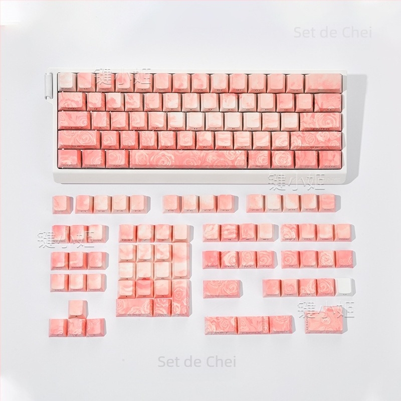 Capace pentru taste Rose Coast, gravate pe margine, transparente PBT, dye-sublimație pe cinci fețe, personalizabile pentru gaming, set de 130 de taste, iluminare RGB
