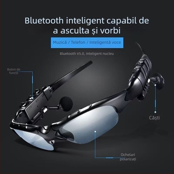 Ochelari Bluetooth cu casti, ochelari de soare polarizați, montare pe cap (distanță de 10 m, Bluetooth 5.0, autonomie 4-8 ore)