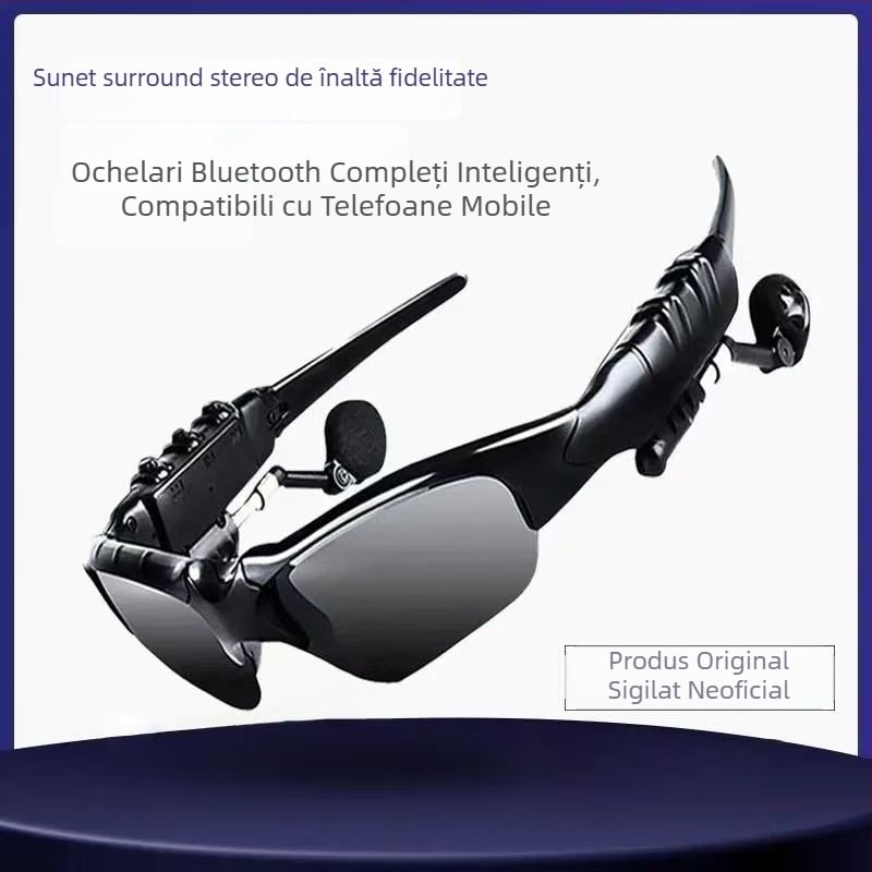 Ochelari Bluetooth cu casti, ochelari de soare polarizați, montare pe cap (distanță de 10 m, Bluetooth 5.0, autonomie 4-8 ore)