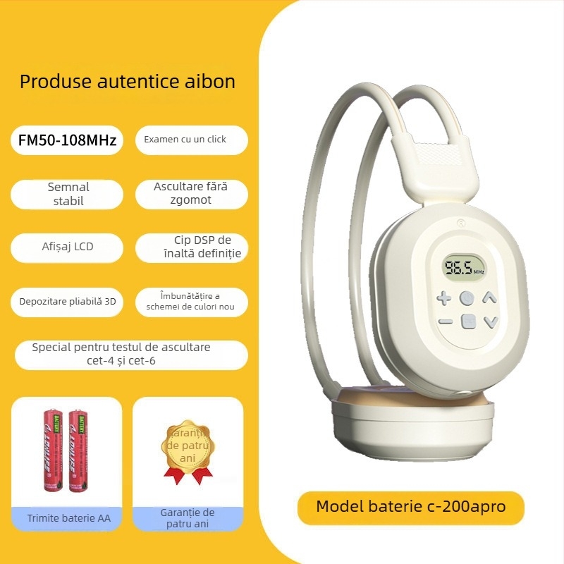 C-200A Căști FM fără fir pentru examenele universitare de limba engleză CET-4/6, interval de frecvență 50-108 Hz, impedanță 32 Ω, sensibilitate 108 dB/mW, conector 3.5 mm