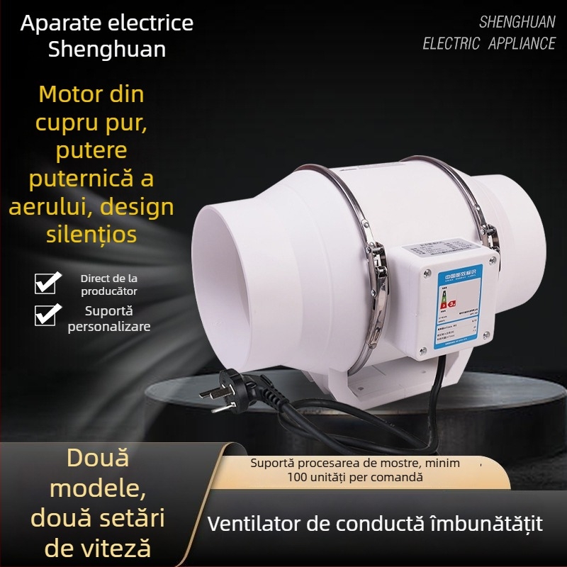 Ventilator canal de evacuare – puternic și silențios, ventilație pentru bucătărie, model SL-100-1, 220V, 35–160W, stil presiune pe conductă
