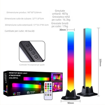 Lumină ambientală RGB pentru birou cu senzor de sunet, pentru gaming, alimentare USB, 5V, control inteligent