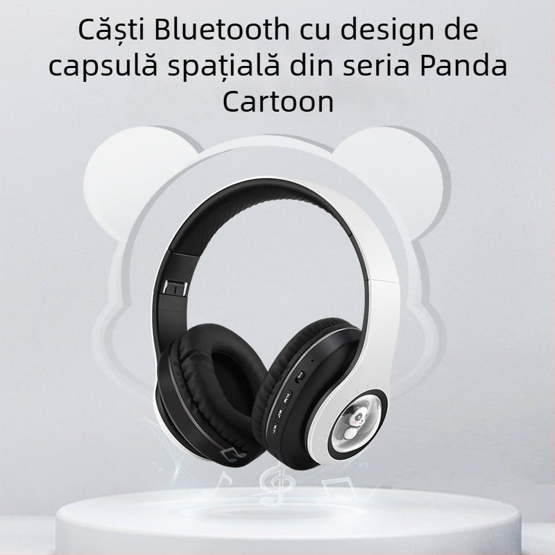 Căști cu design Capsule Spațial desen animat, fără fir Bluetooth 5.3, montate pe cap, rază de 10 m, baterie 4–8 ore, iluminare respiratorie, stereo